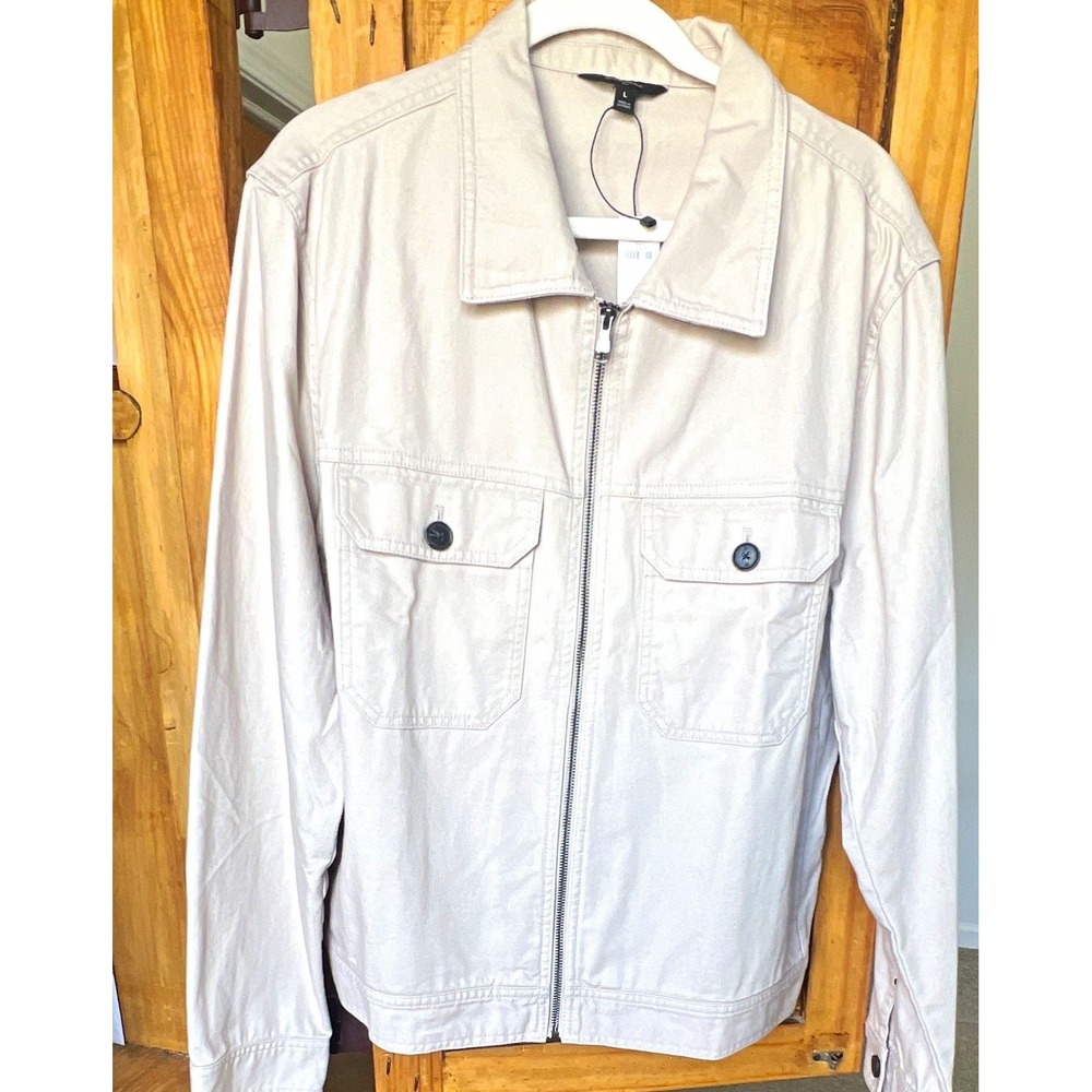 Banana Republic Mens L Beige Cotton Full Zip Point Collar Casual Jacket NWT